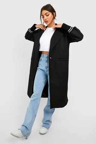 Cuff Detail Wool Look Coat