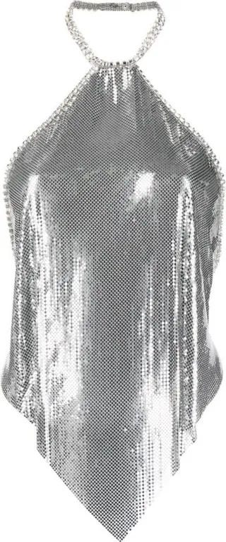 Crystal-Embellished Metallic Halterneck Top