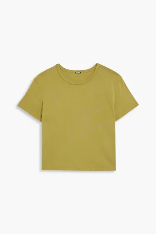 Cropped cotton-jersey T-shirt