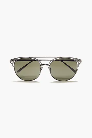 Aviator-style gunmetal-tone and titanium sunglasses