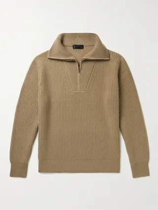 Heston Ribbed Cashmere Half-Zip Sweater