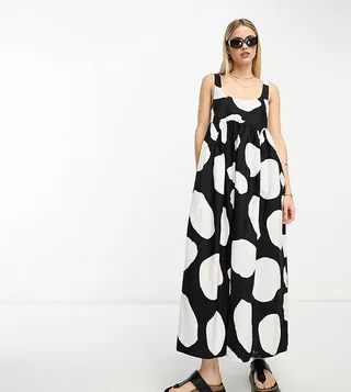 ASOS DESIGN Tall square neck midi smock sundress in large mono abstract spot