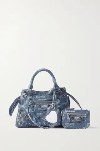 Balenciaga - Neo Cagole Xs Studded Printed Denim Tote - Blue