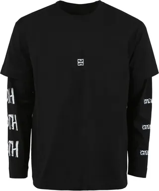 Oversized Double Layer Print Long-sleeve Tee Black