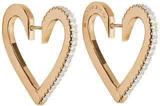 18k Rose Gold Medium Diamond Heart Hoop Earrings