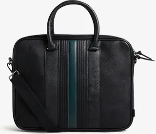 Mens Black Nevver Striped PU Leather Document bag