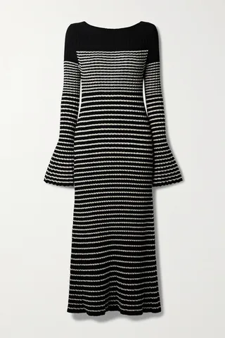 Proenza Schouler - Striped Ribbed-knit Midi Dress - Black