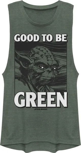 Junior's Star Wars St. Patrick's Day Yoda Good to Be Green Festival Muscle Tee - Pine Green Heather - X Large