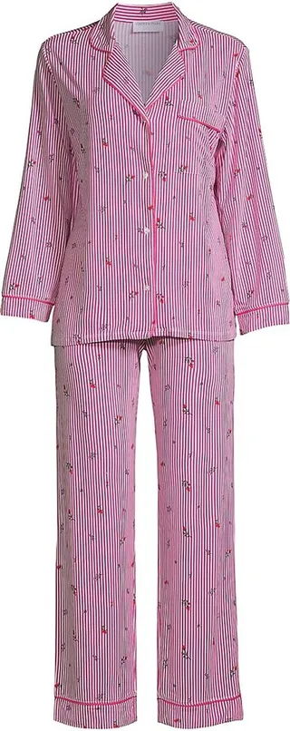 2-Piece Raspberry Ditsy Stripe Pajama Set