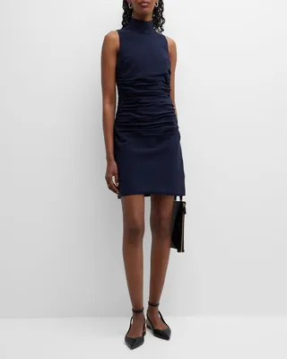 Brittany Ruched Sleeveless Turtleneck Mini Dress