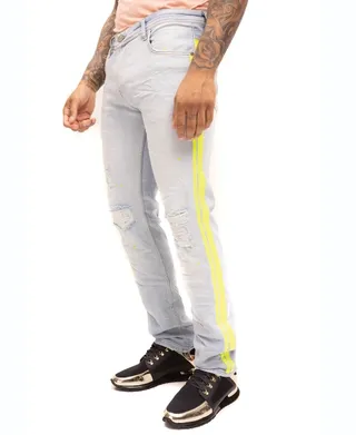 Ron Tomson Men's Modern Splattered Stripe Jeans