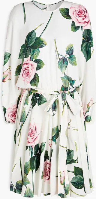Belted floral-print silk-blend crepe de chine mini dress