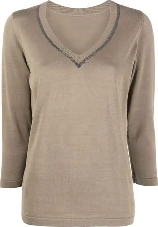 ball-chain trim V-neck jumper