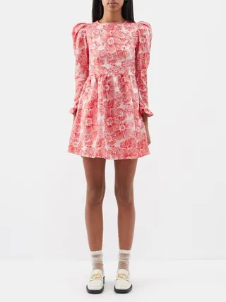 Carmine Floral-jacquard Mini Dress