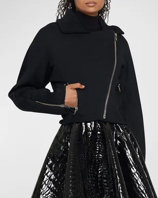 Cropped Knit Biker Jacket
