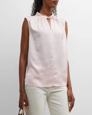 Twist Neck Blouse with Keyhole Front