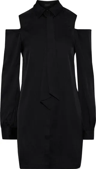 Trixie cold-shoulder tie-neck stretch-silk mini shirt dress
