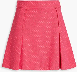 Pleated polka-dot cotton-blend tweed mini skirt