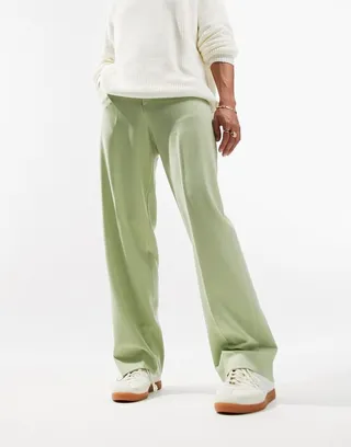 ASOS DESIGN smart wide leg pants in green