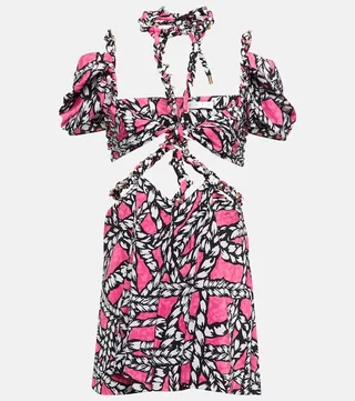 Printed cut-out silk minidress