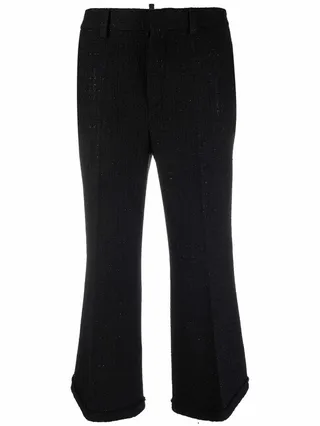 Cropped Tweed Flared Trousers