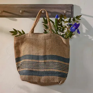 Blue Stripe Jute Tote