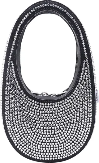 Satin handbag with all-over rhinestones