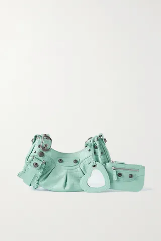 Balenciaga - Le Cagole Xs Studded Croc-effect Leather Shoulder Bag - Blue