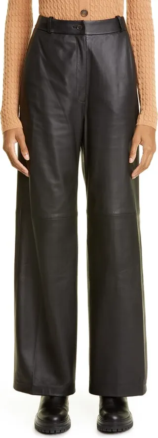 Noro High Waist Wide Leg Lambskin Leather Pants