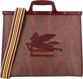 Coated canvas handbag with paisley motif and iconic Pegasus