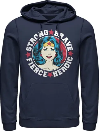 Men's Justice League Strong Fierce Heroic Pull Over Hoodie - Navy Blue - Large