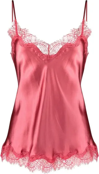 Pink Scarlett Lace-Trim Silk Camisole Top