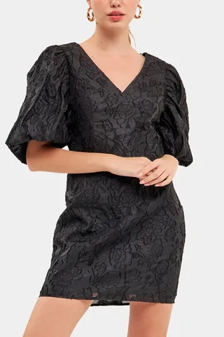 Puff Sleeve Embroidered Mini Dress