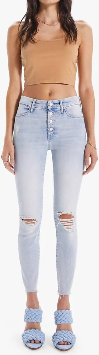 Pixie Ankle Fray Jean in Action Shot