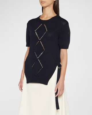 Knit Crewneck with Belted Detail
