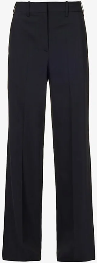 Womens Black Pressed-crease Darted-back Straight-leg High-rise Wool-blend Trousers