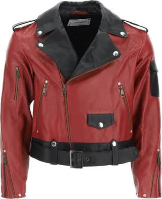 Two-tone Leather Biker Jacket