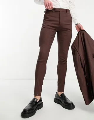 ASOS DESIGN super skinny suit pants in brown and rust micro check
