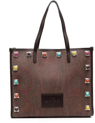 Paisley-Print Studded Tote Bag