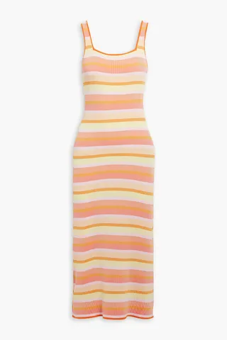 Striped stretch-knit midi dress