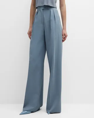 Mimma Pleated Wide-Leg Cotton Pants