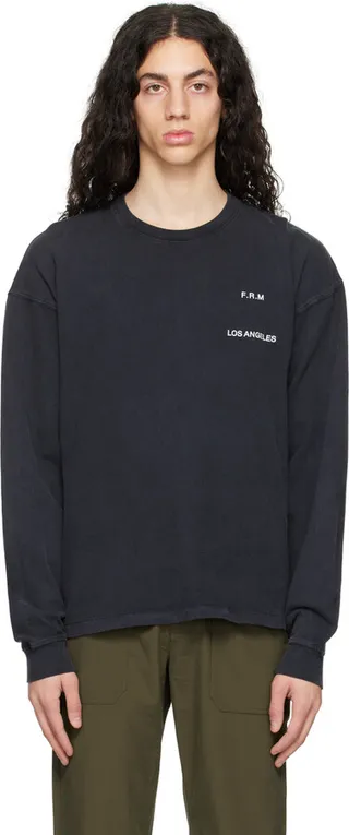 FRAME Black Faded Washed Long Sleeve T-Shirt