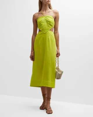 Monstera Open-Back Halter Midi Dress