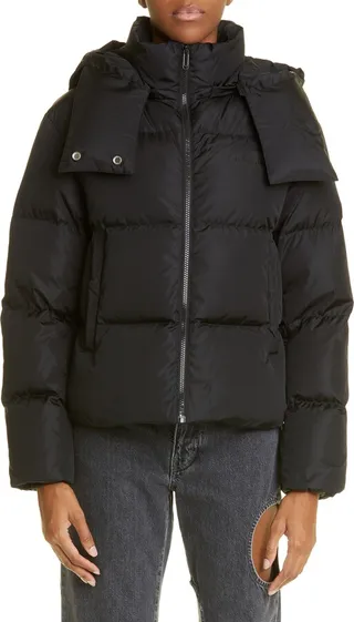 Regular Fit Diagonal Down Hooded Puffer Jacket