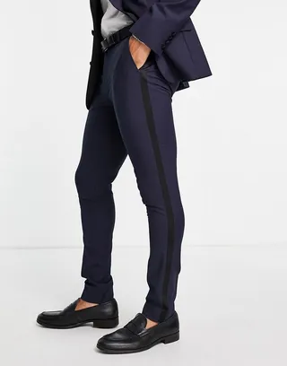 ASOS DESIGN skinny tuxedo in navy suit pants