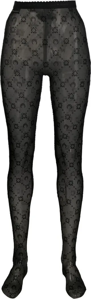Black Monogram Flocked Mesh Tights