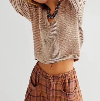 When It Rains V Neck Sweater in Toast