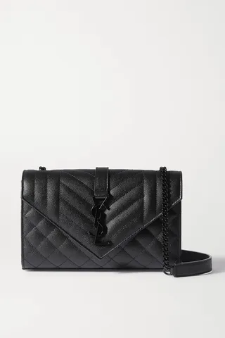 SAINT LAURENT - Envelope Small Quilted Textured-leather Shoulder Bag - Black