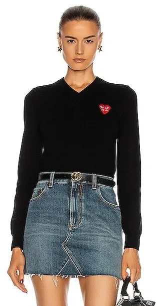 COMME des GARCONS PLAY V-Neck Pullover in Black