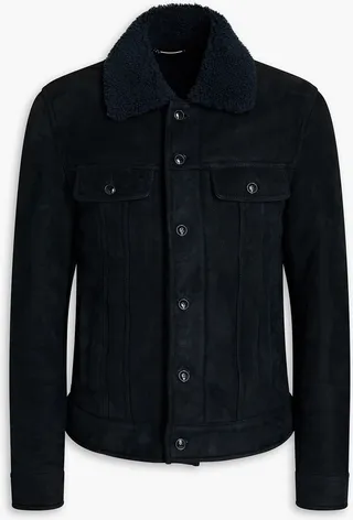 Leather-trimmed shearling jacket
